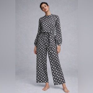 Geometric Black and White wide leg Jumpsuit